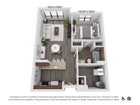 Floor plan for 1 bed, 1 bath, 681 sqft